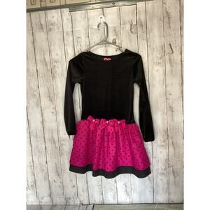 What A Doll Kidswear Pink Polka Dots Bow Accents Long Sleeves Dress Size 10/12